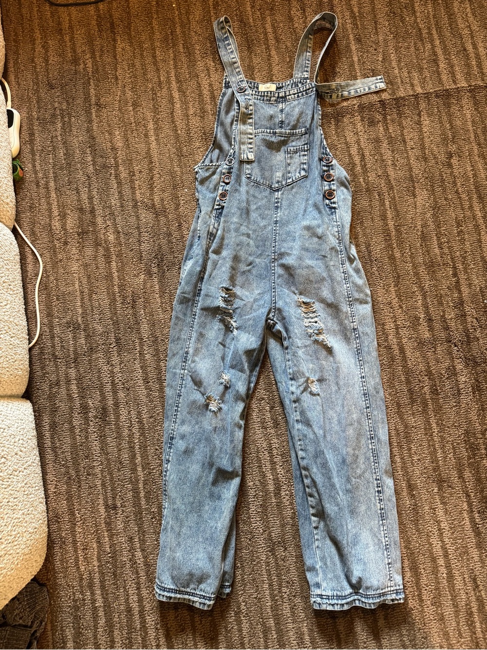 easel Light Blue Denim Overalls with Brown Buttons